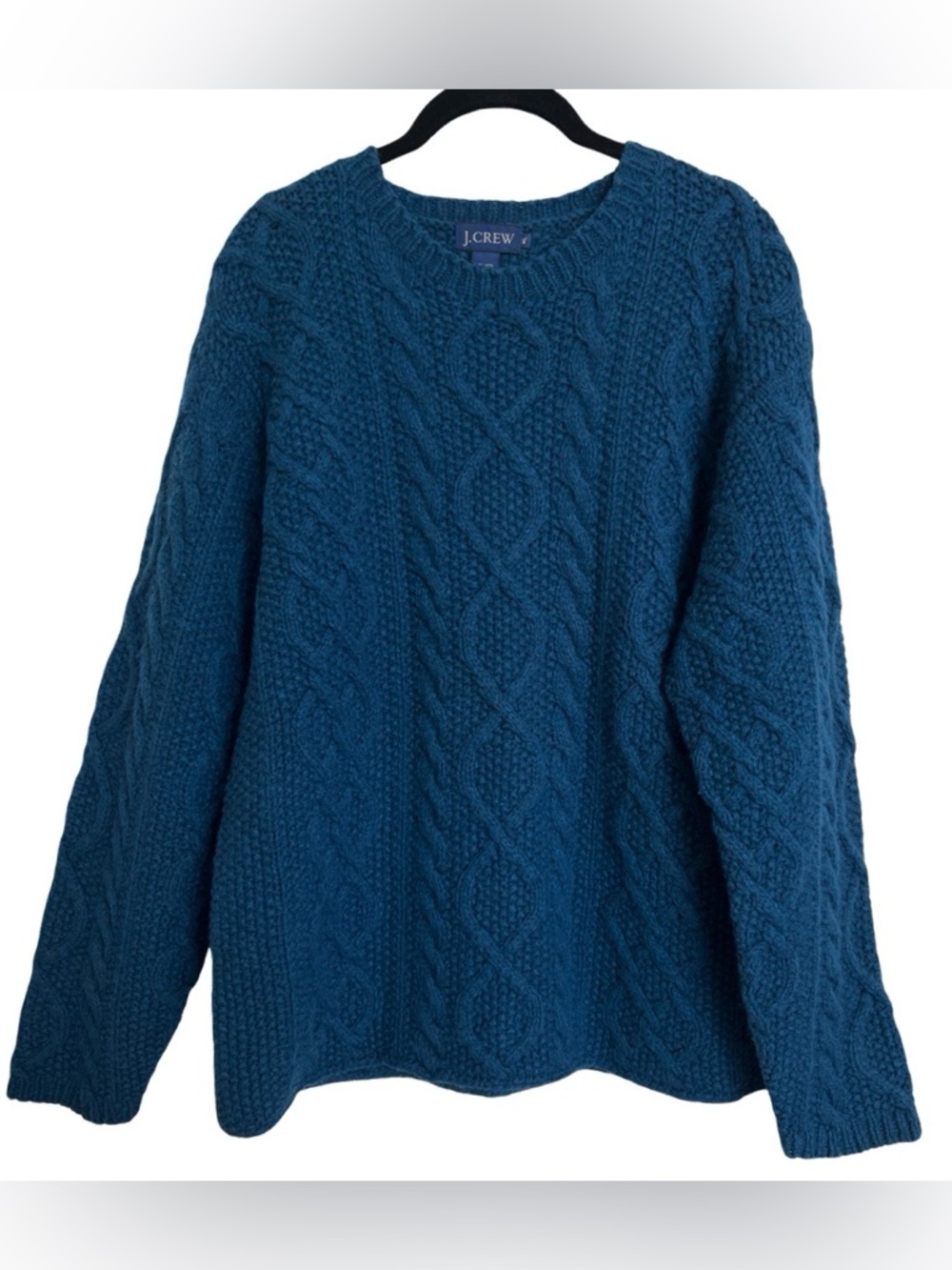 Womens Ladies J.Crew turquoise wool fisherman sweater SZ Large